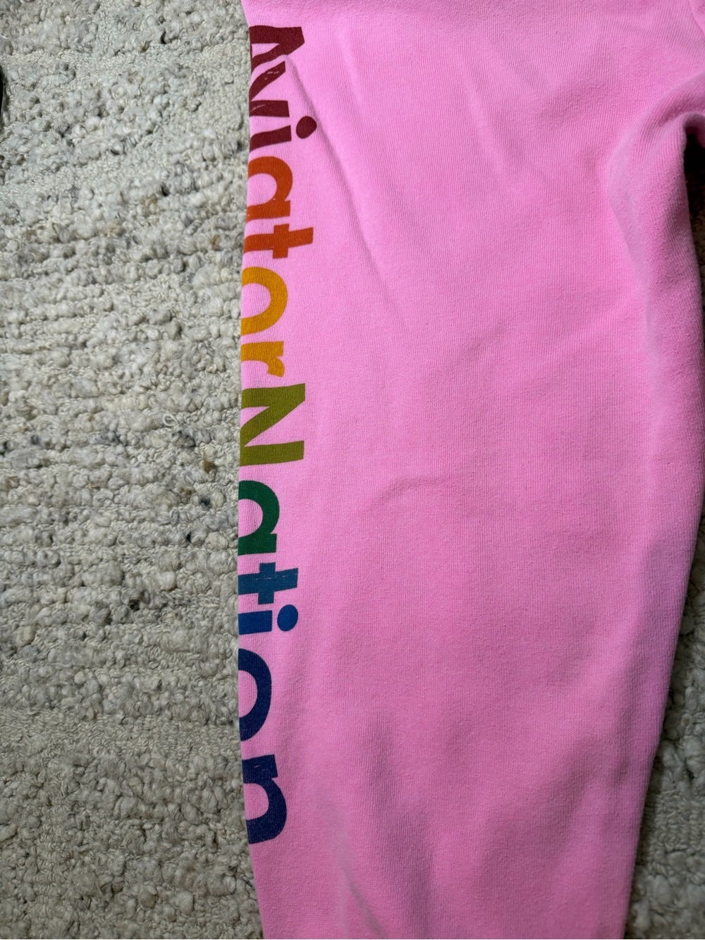 Aviator Nation Pink Fleece Joggers with Rainbow Side Script - Picture 6 of 7